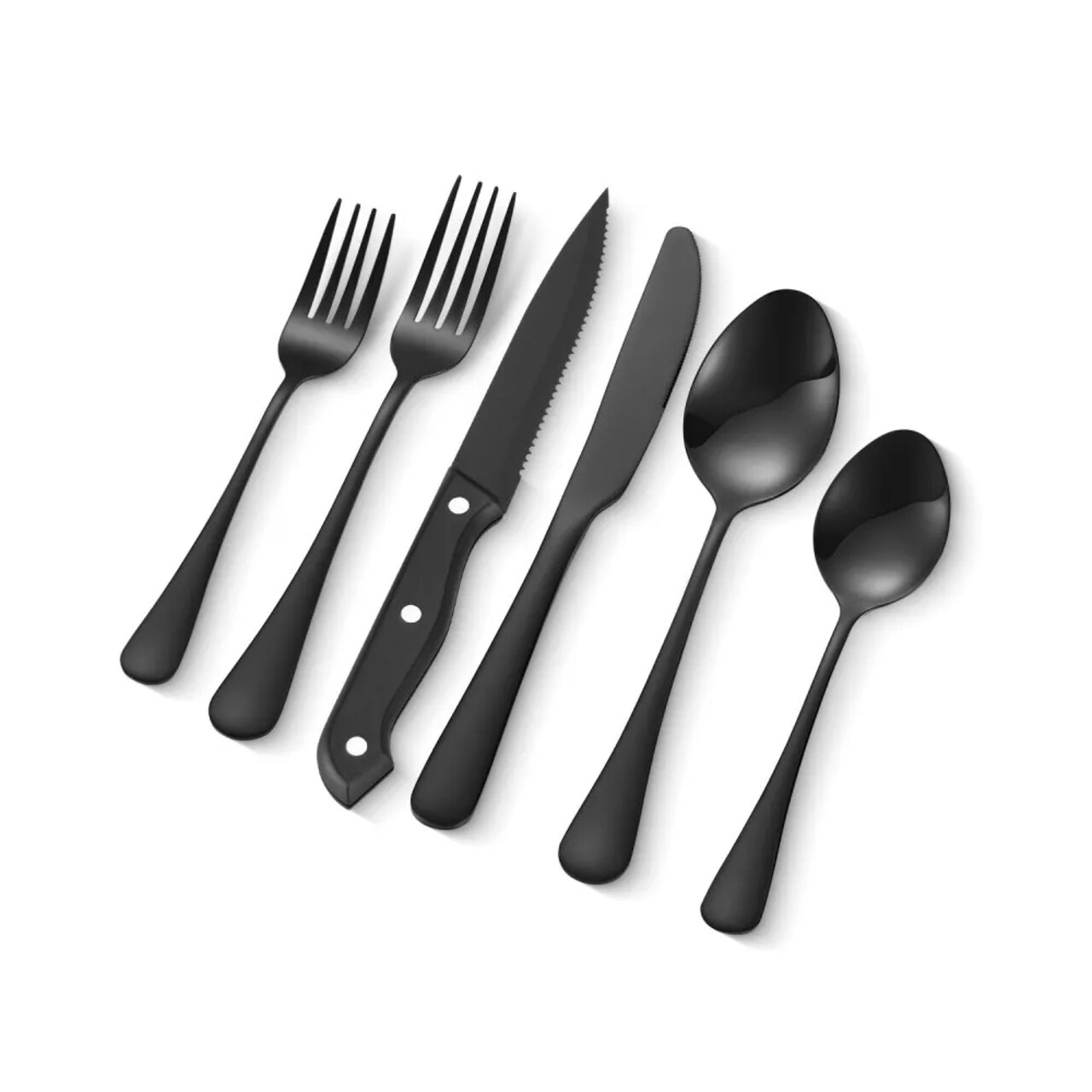 Black Stainless Steel Flatware Set 48 Piece with Steak Knives Service for 8